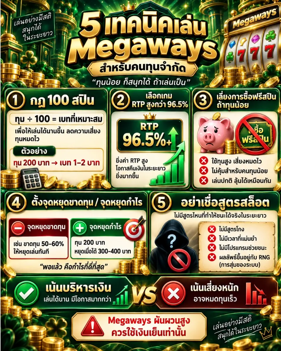 5 สูตรเล่น Megaways ทุนน้อย