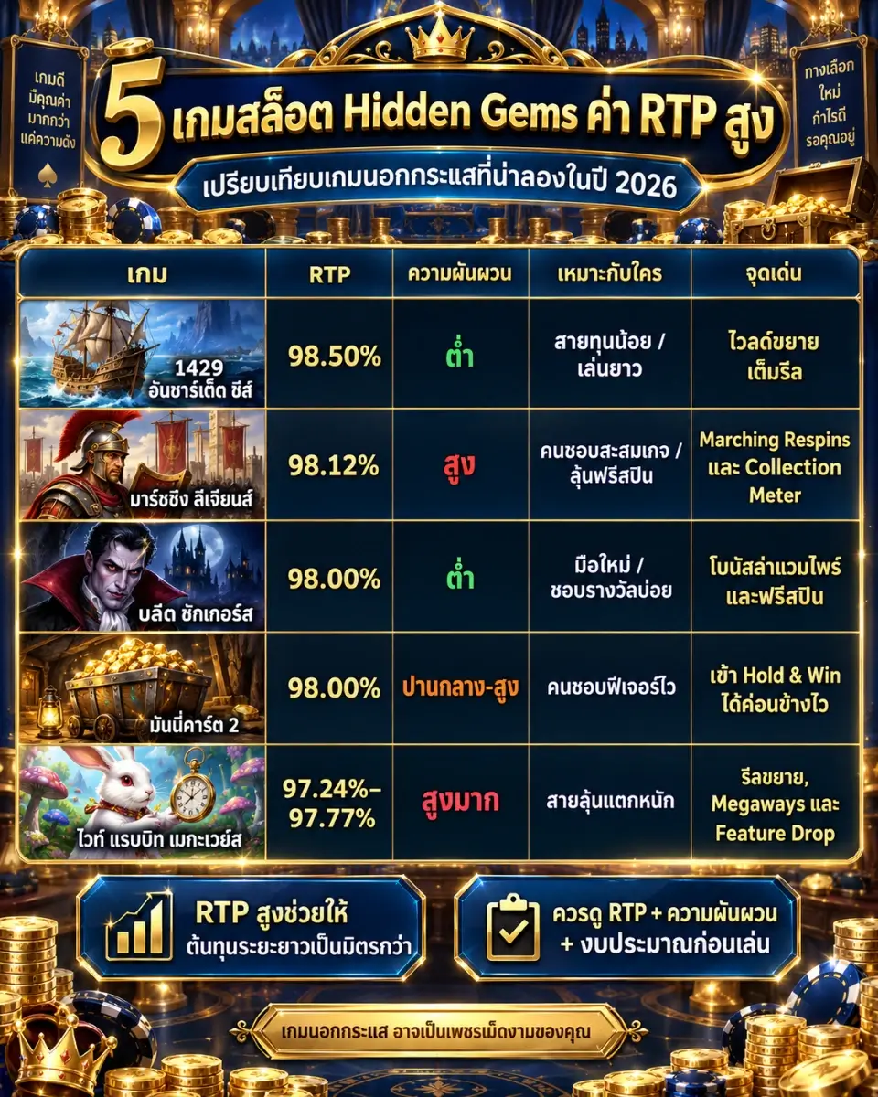 5 เกมสล็อต ค่า RTP สูง